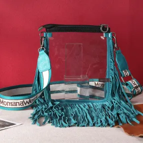 MW906-A192   Montana West Western Fringe Clear Stadium Crossbody Bag - Turquoise