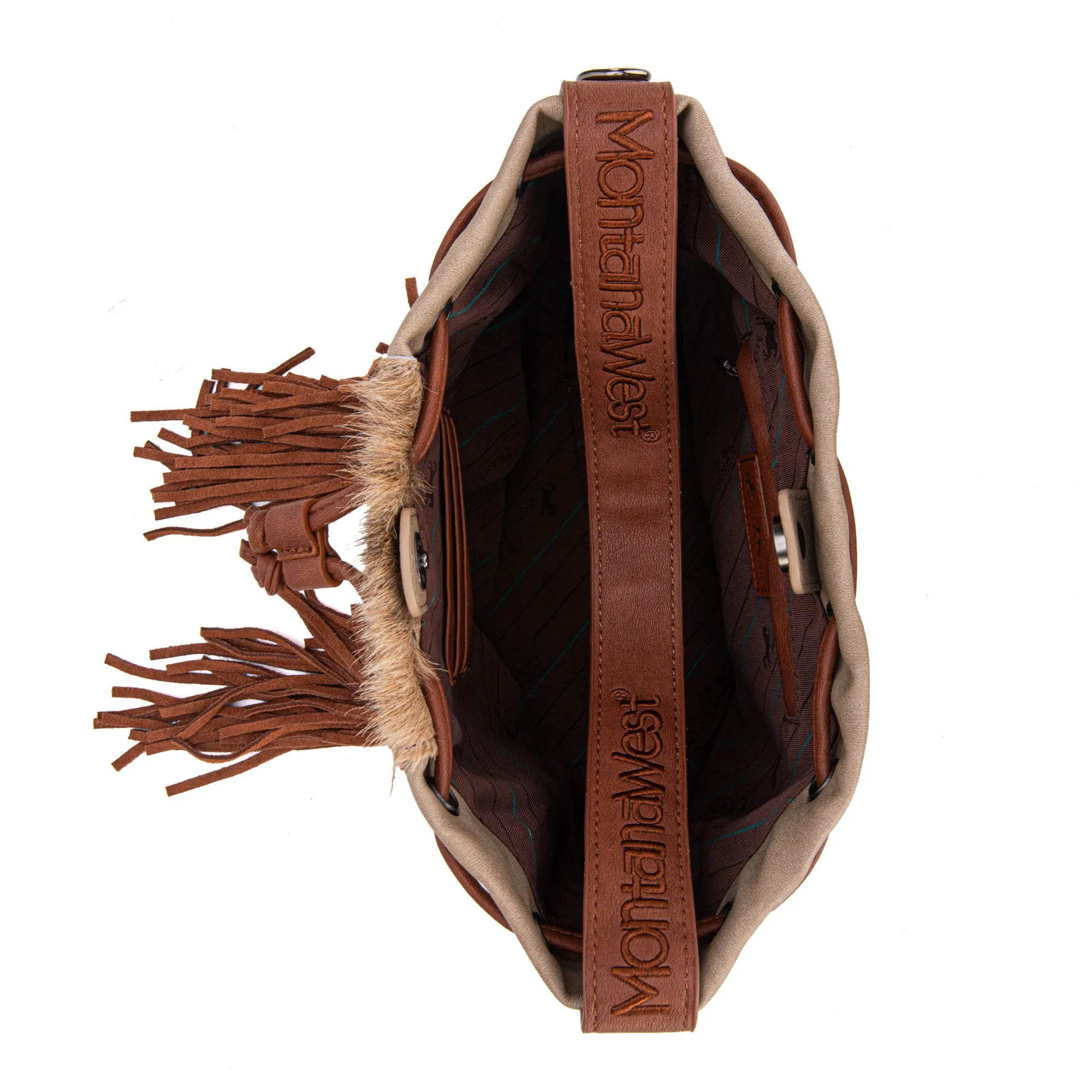 MWF1046-205S Montana West Hair-On Cowhide Drawstring Hobo/Crossbody - Tan