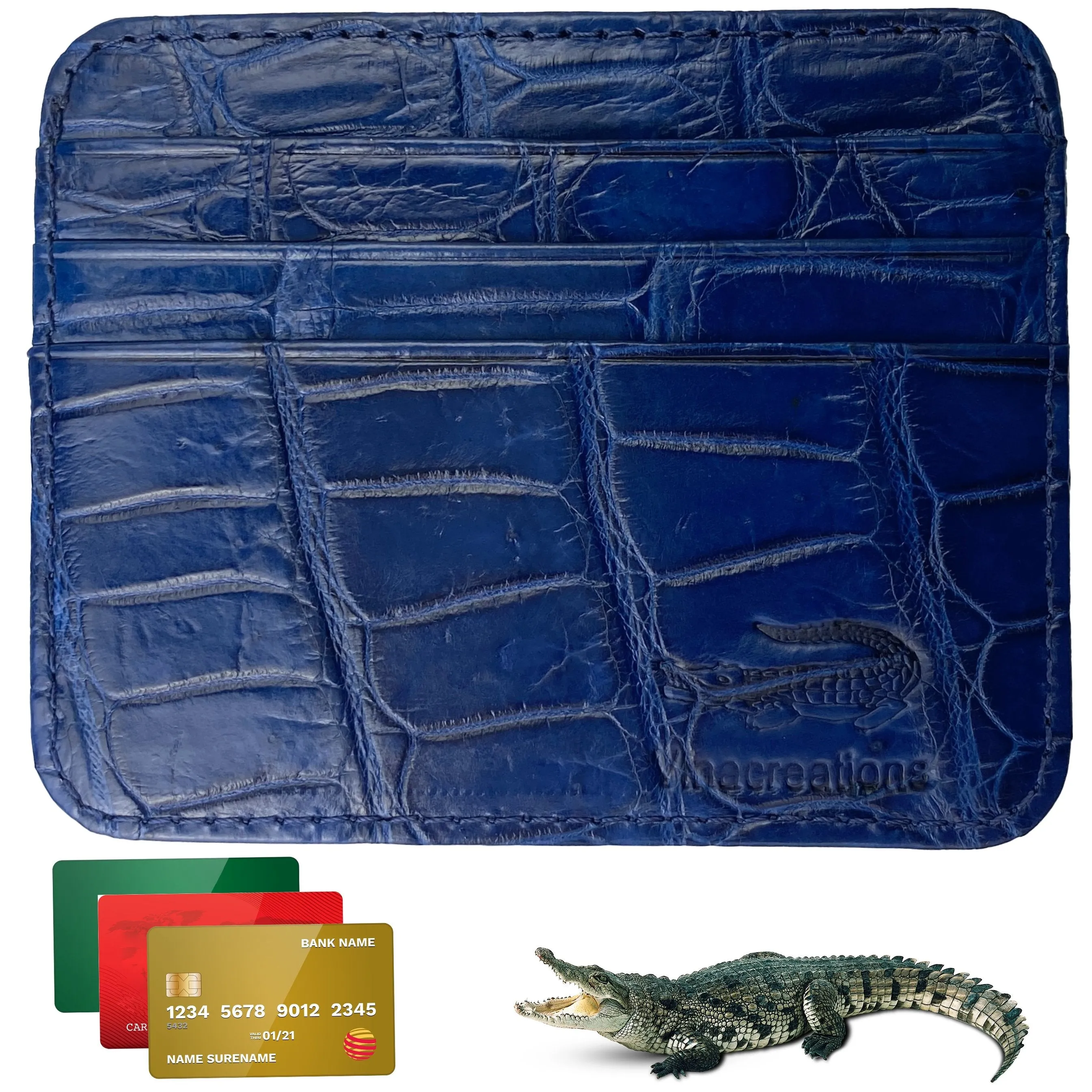 Navy Blue Alligator Leather Credit Card Holder | RFID Blocking | BLUE-CARD-13