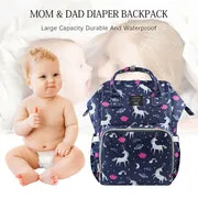 Navy Blue Unicorn Backpack Diaper Bag – Perfect for Baby Gear