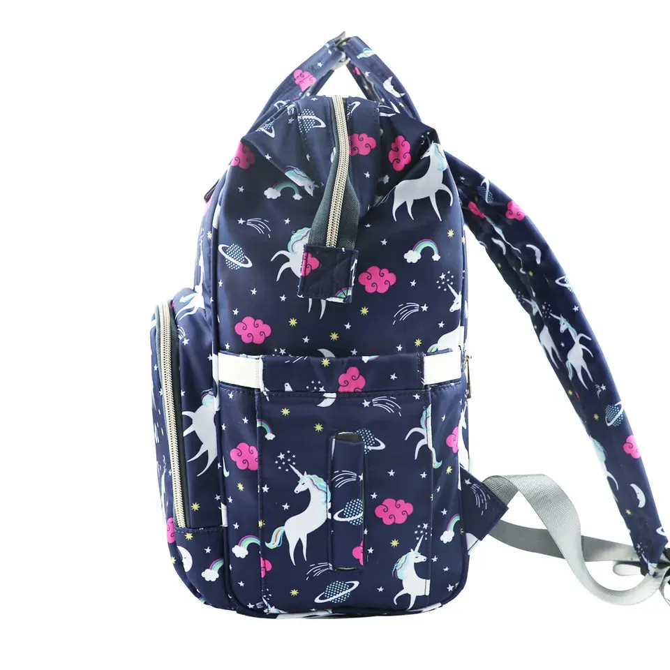 Navy Blue Unicorn Backpack Diaper Bag – Perfect for Baby Gear