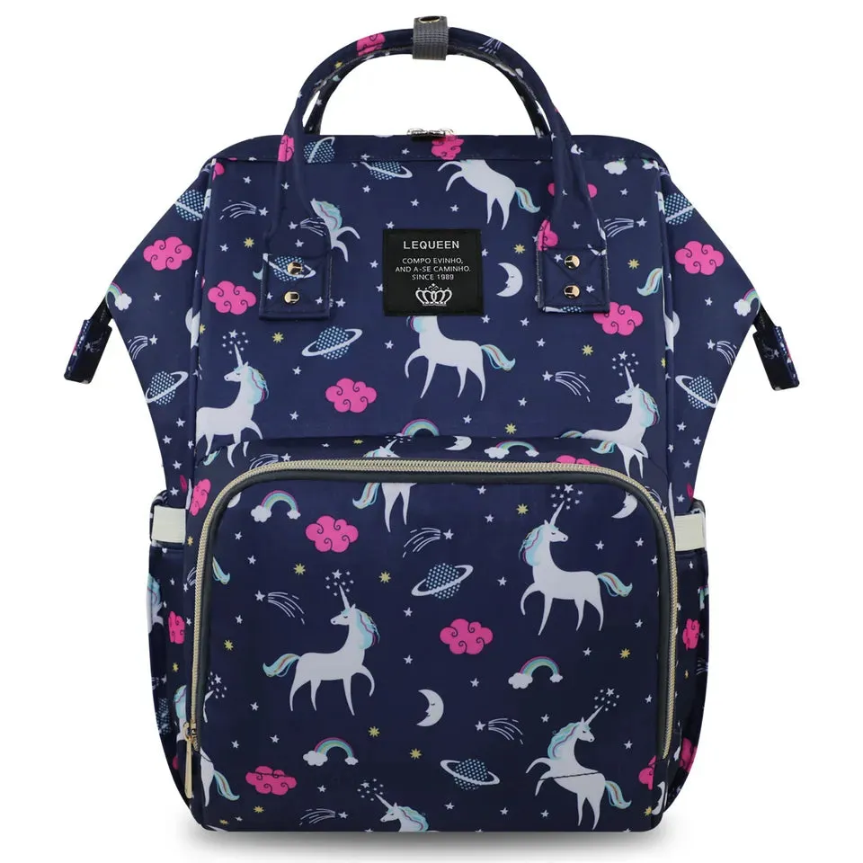 Navy Blue Unicorn Backpack Diaper Bag – Perfect for Baby Gear