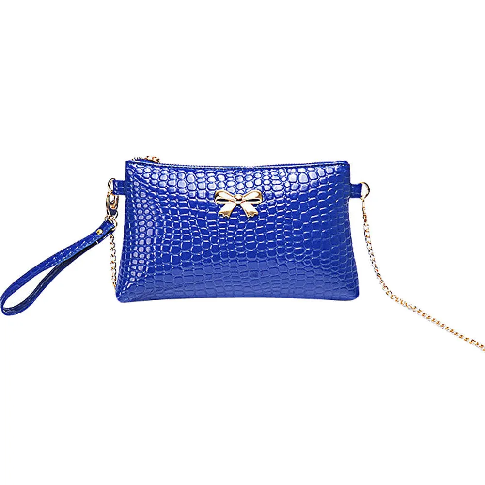 New Women's Chain PU Small Shoulder Bag Crocodile Bow Decoration Clutch Pouch Bags HB88