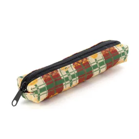 Nishijin-ori Pencil Case - Good-Luck Cat and Cross Stripes Pattern / Brown - ,  Made in Kyoto, Japan,  Japanese traditional craft pen case