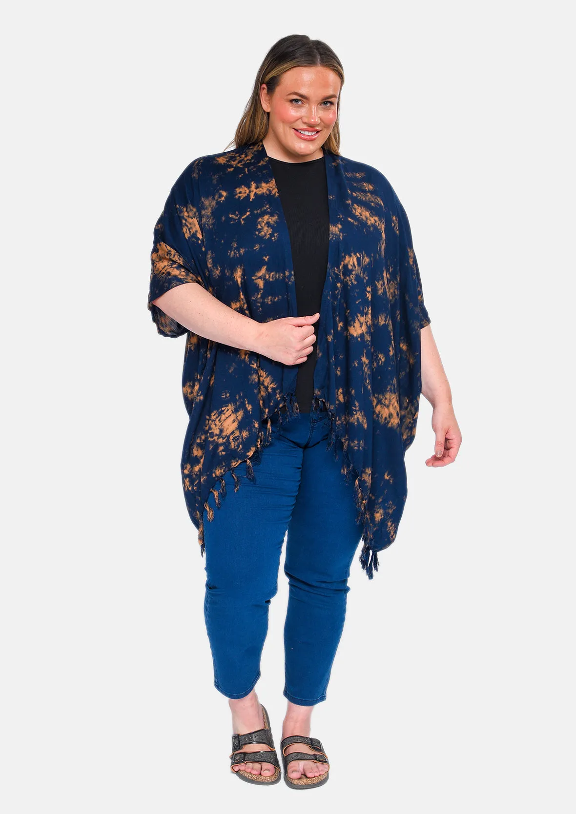 Open Front Kimono With Fringe Detailing