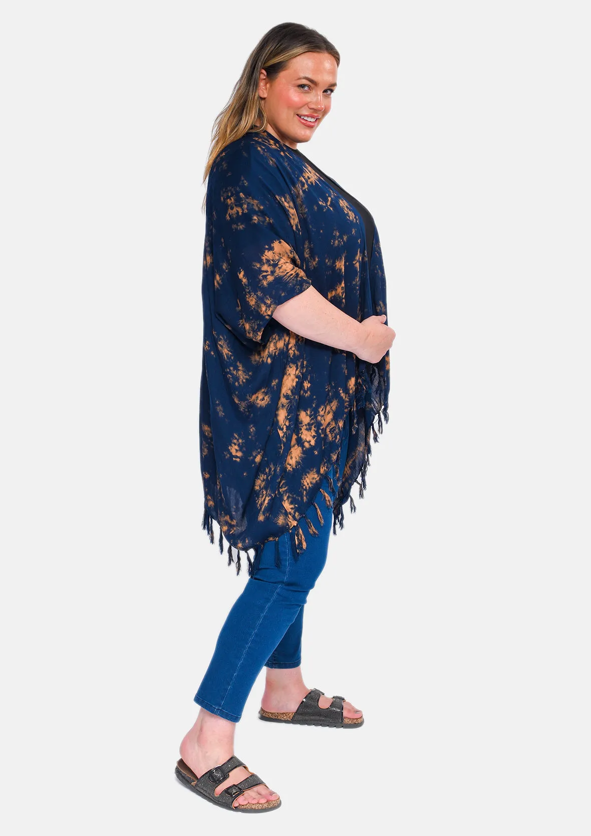 Open Front Kimono With Fringe Detailing