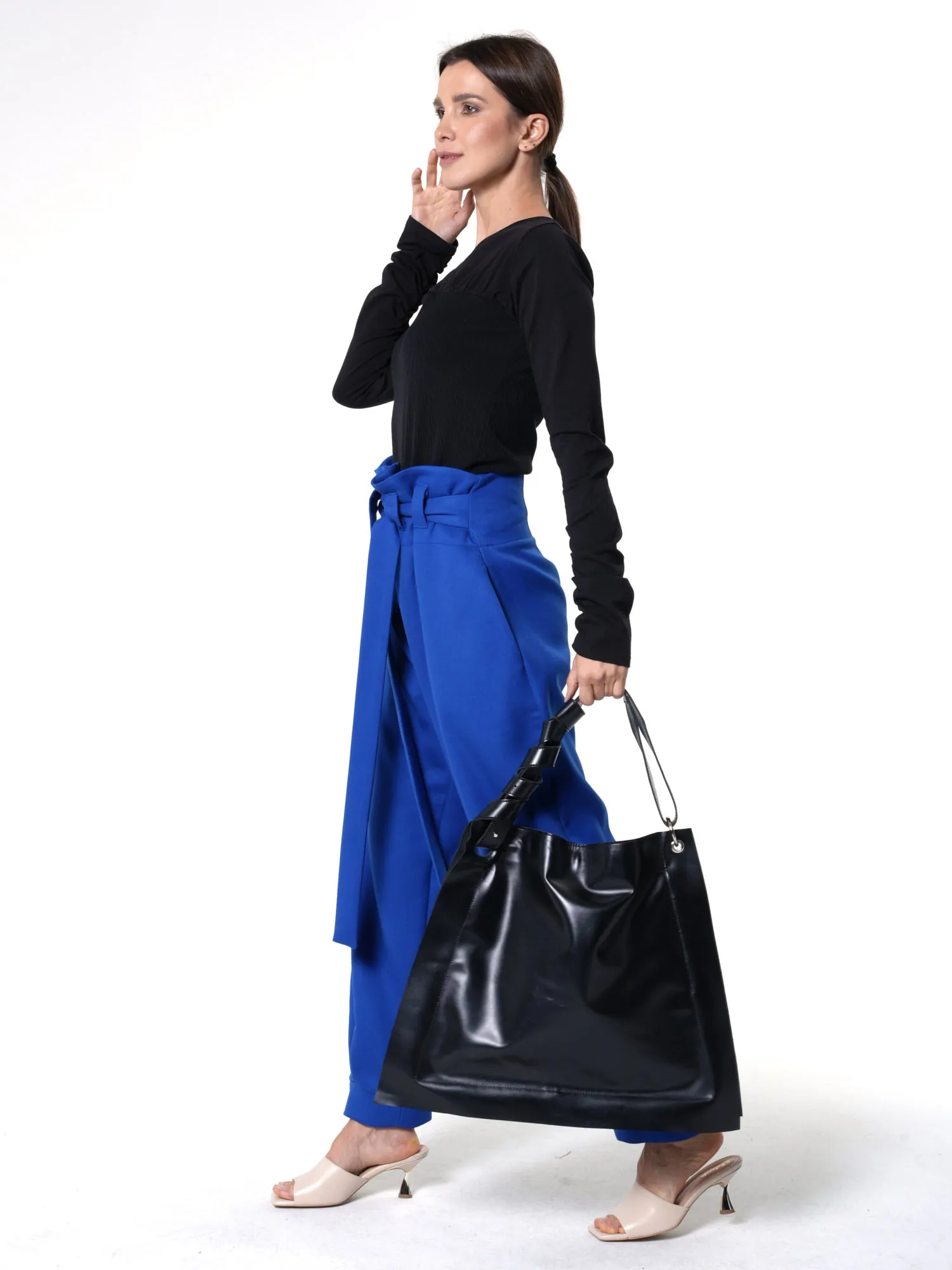 Oversized Black Leather Tote Bag