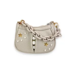 Pearl Studs Mini Leather Shoulder Bag in Grey