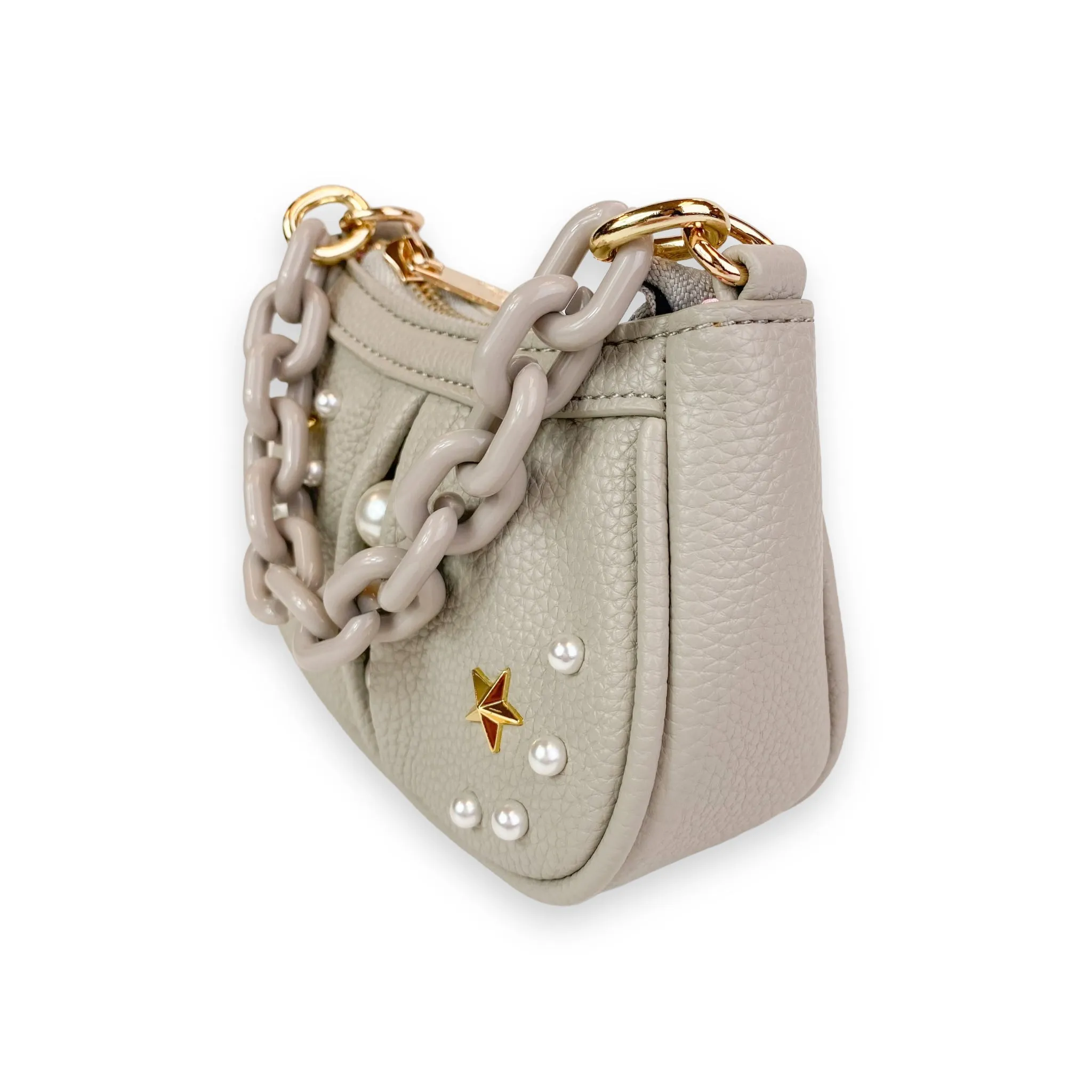 Pearl Studs Mini Leather Shoulder Bag in Grey