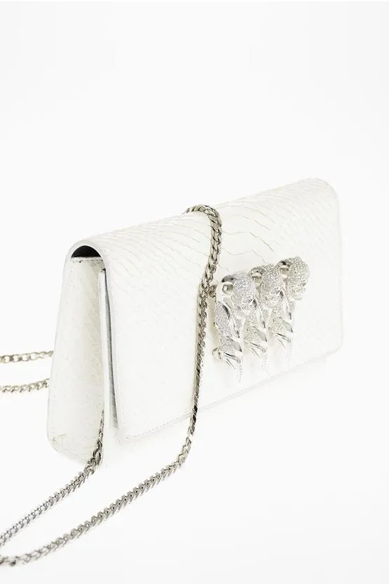 Philipp Plein Crocodile Effect Leather Clutch with Claw Rings