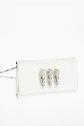 Philipp Plein Crocodile Effect Leather Clutch with Claw Rings