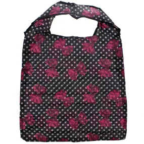 Pink Bows & Polka Dots on Black Shopping Bag in Pocket Pouch