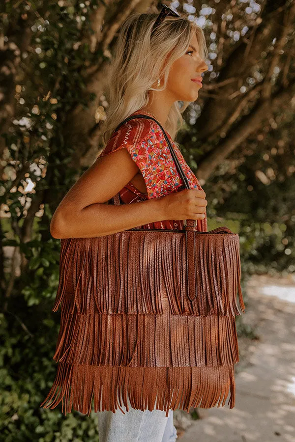 Point The Way Fringe Tote In Brown