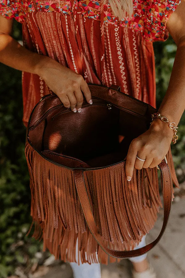 Point The Way Fringe Tote In Brown