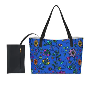 Prairie Paintbrush Blue Shopping Tote Bag With Black Mini Purse