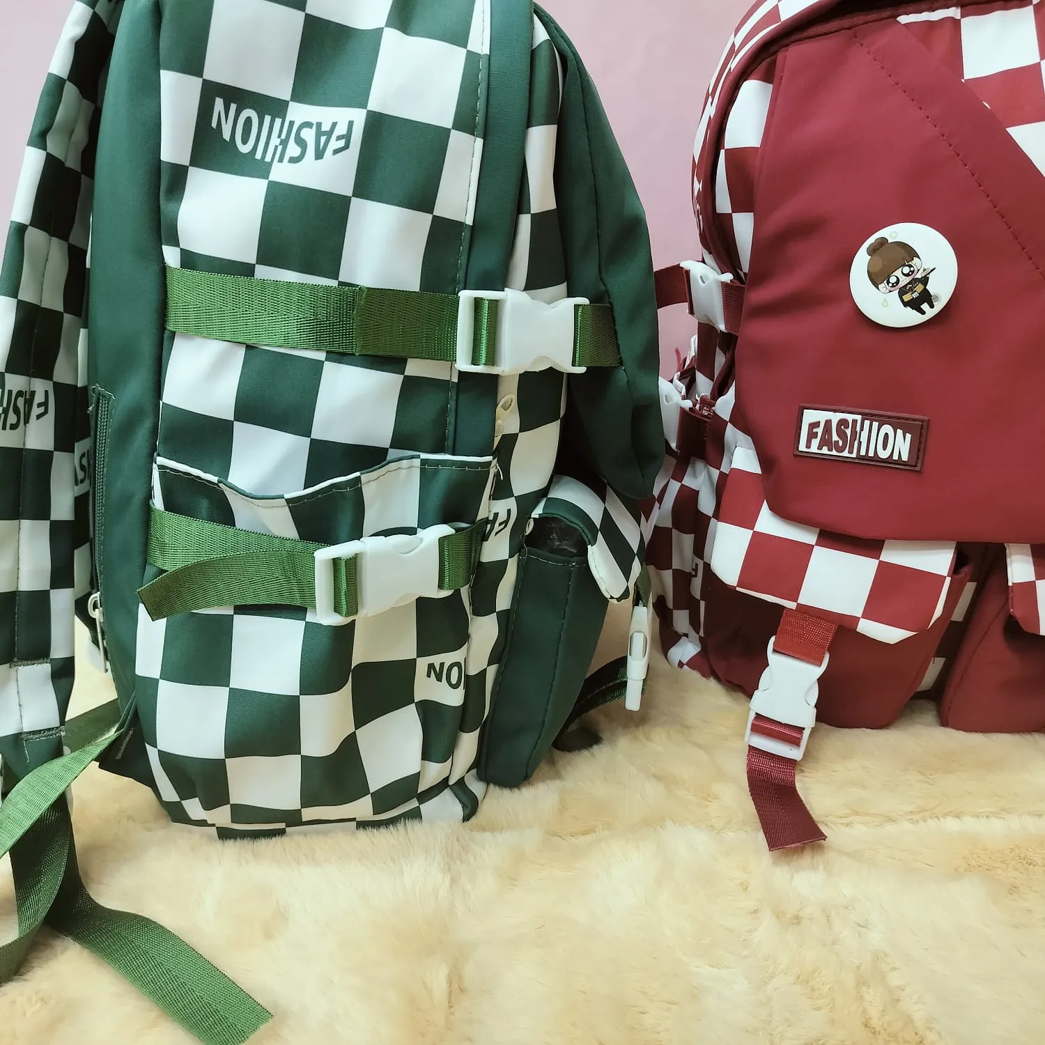 Printed Checks Backpack.