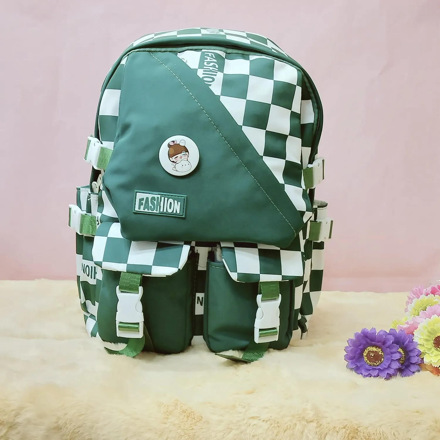 Printed Checks Backpack.