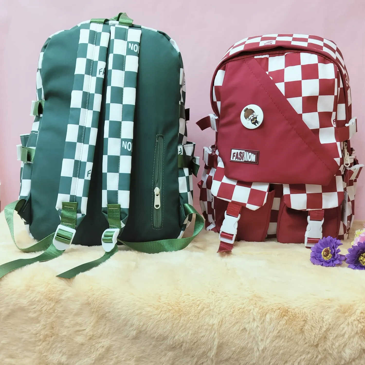 Printed Checks Backpack.