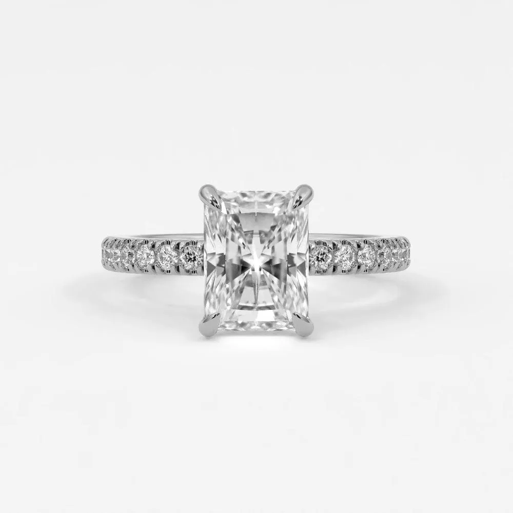 Radiant Cut Pave Diamond Single Row, Hidden Halo