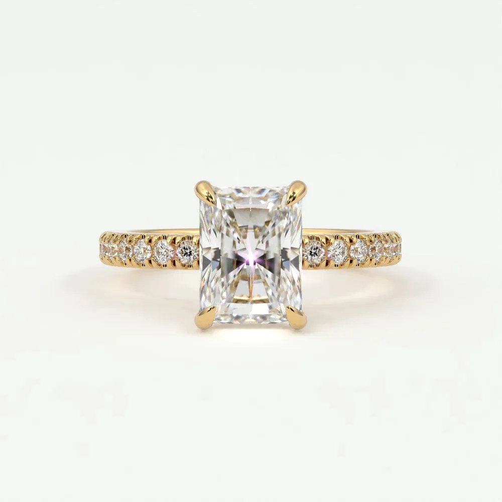 Radiant Cut Pave Diamond Single Row, Hidden Halo