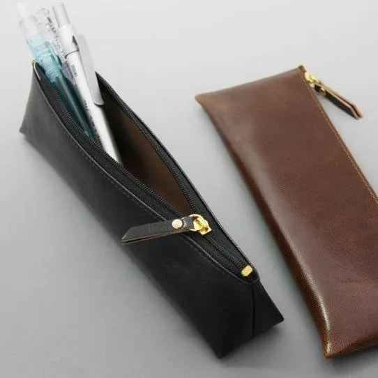 Raymay Gloire FD81 Premium Leather Pencil Case Dark Brown Triangle