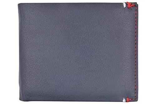 RFID Blocking Bifold Soft Genuine Leather Wallet for Men Slim Thin Design Billfold Navy Blue RFID611308