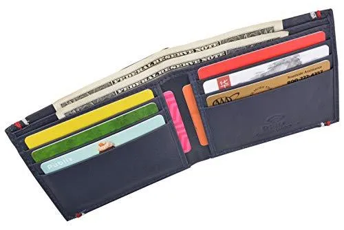 RFID Blocking Bifold Soft Genuine Leather Wallet for Men Slim Thin Design Billfold Navy Blue RFID611308