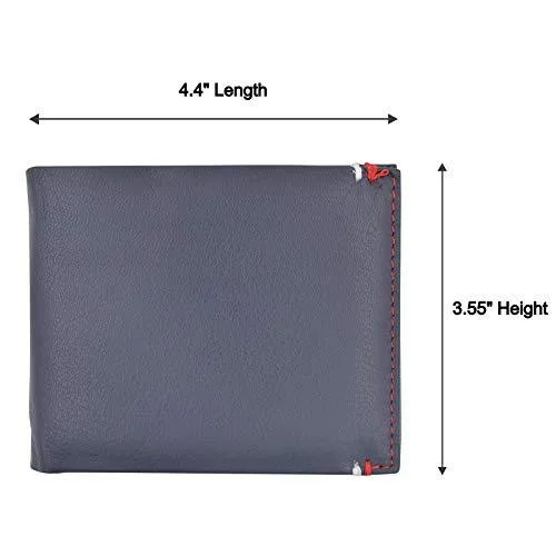 RFID Blocking Bifold Soft Genuine Leather Wallet for Men Slim Thin Design Billfold Navy Blue RFID611308