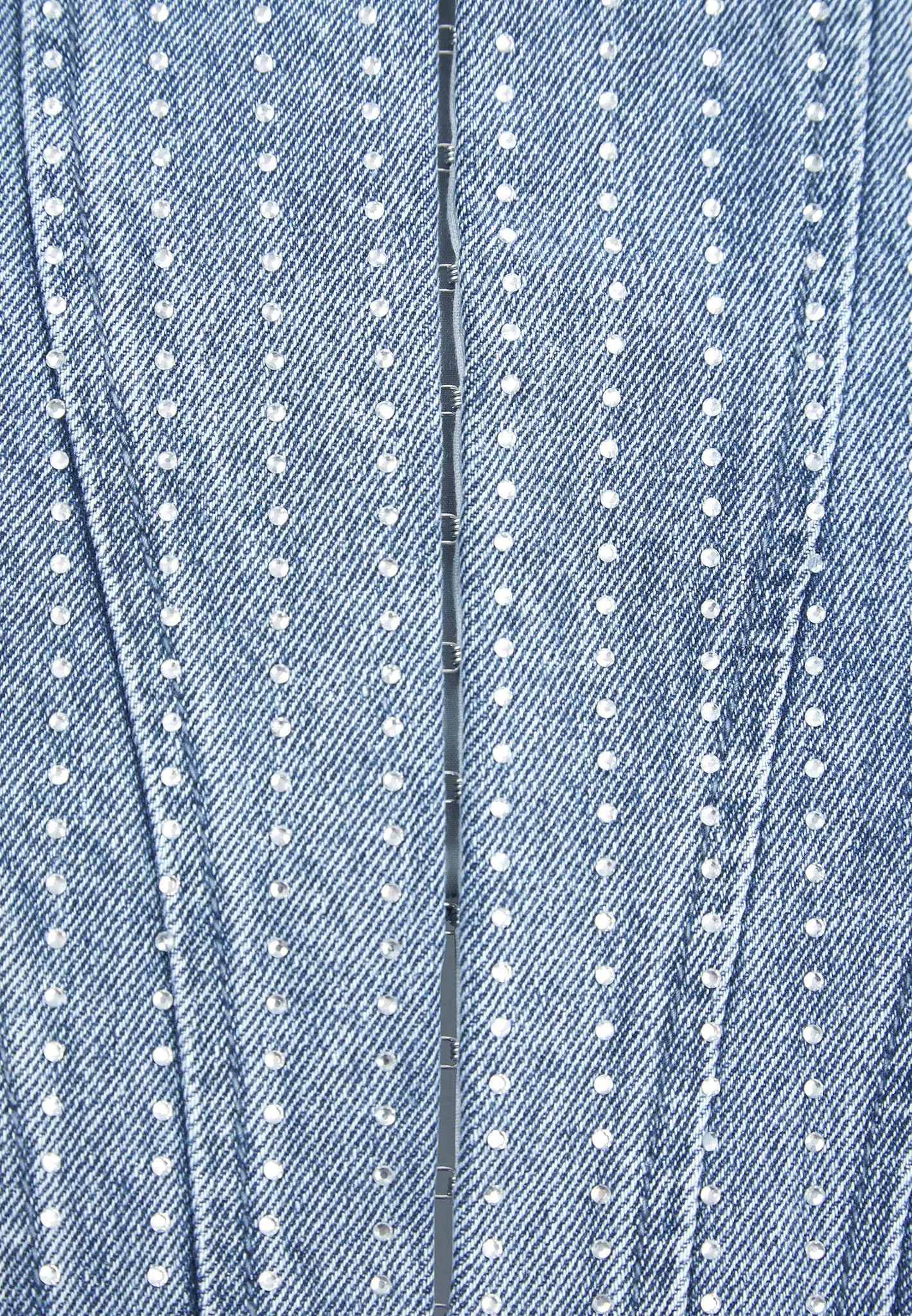 Rhinestone Denim Corset - Mid Blue