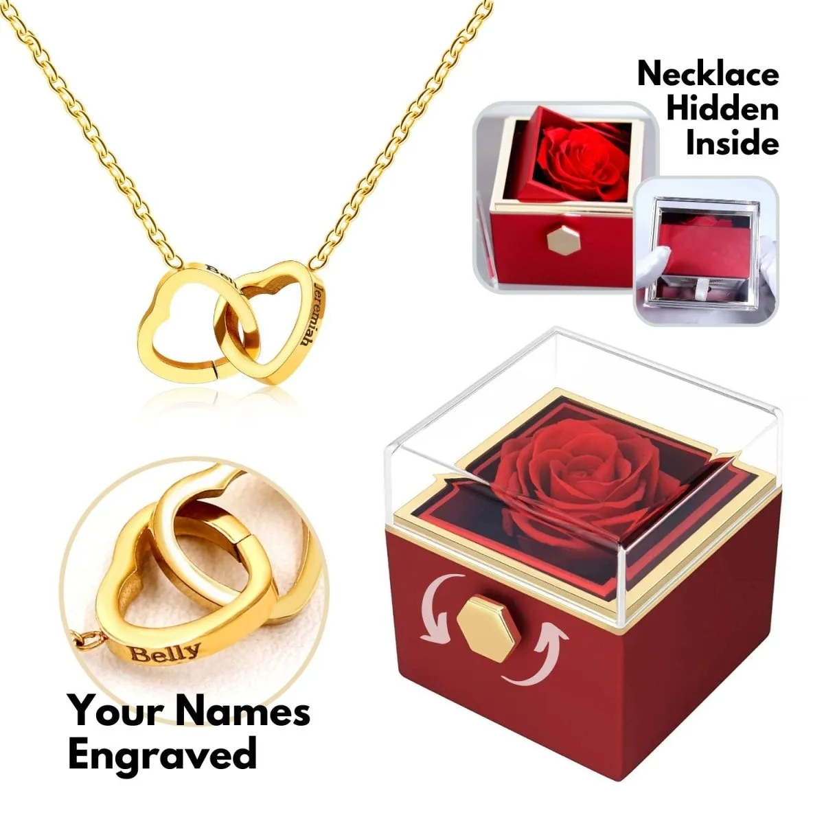 Rose Box with Hidden 18k Heart Necklace