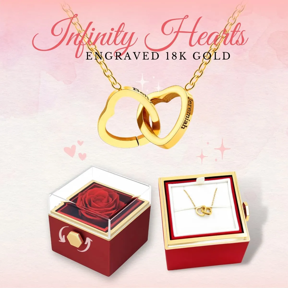 Rose Box with Hidden 18k Heart Necklace