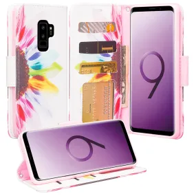 Samsung Galaxy S9 Plus Case, SM-G965U Wallet Case, Wrist Strap Pu Leather Wallet Case [Kickstand] with ID & Credit Card Slots - Vivid Sunflower