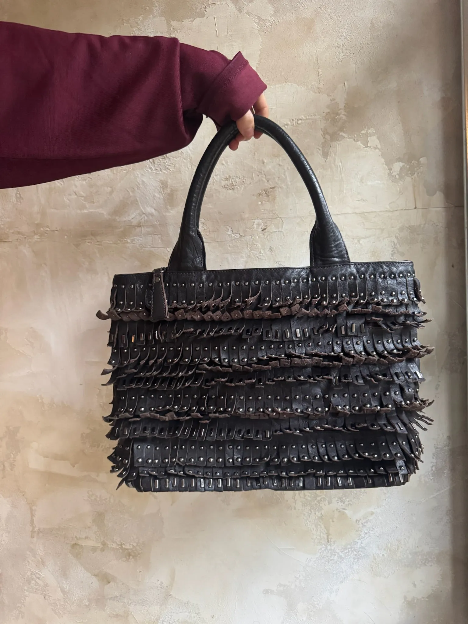 Studded Fringe Danier Leather Bag