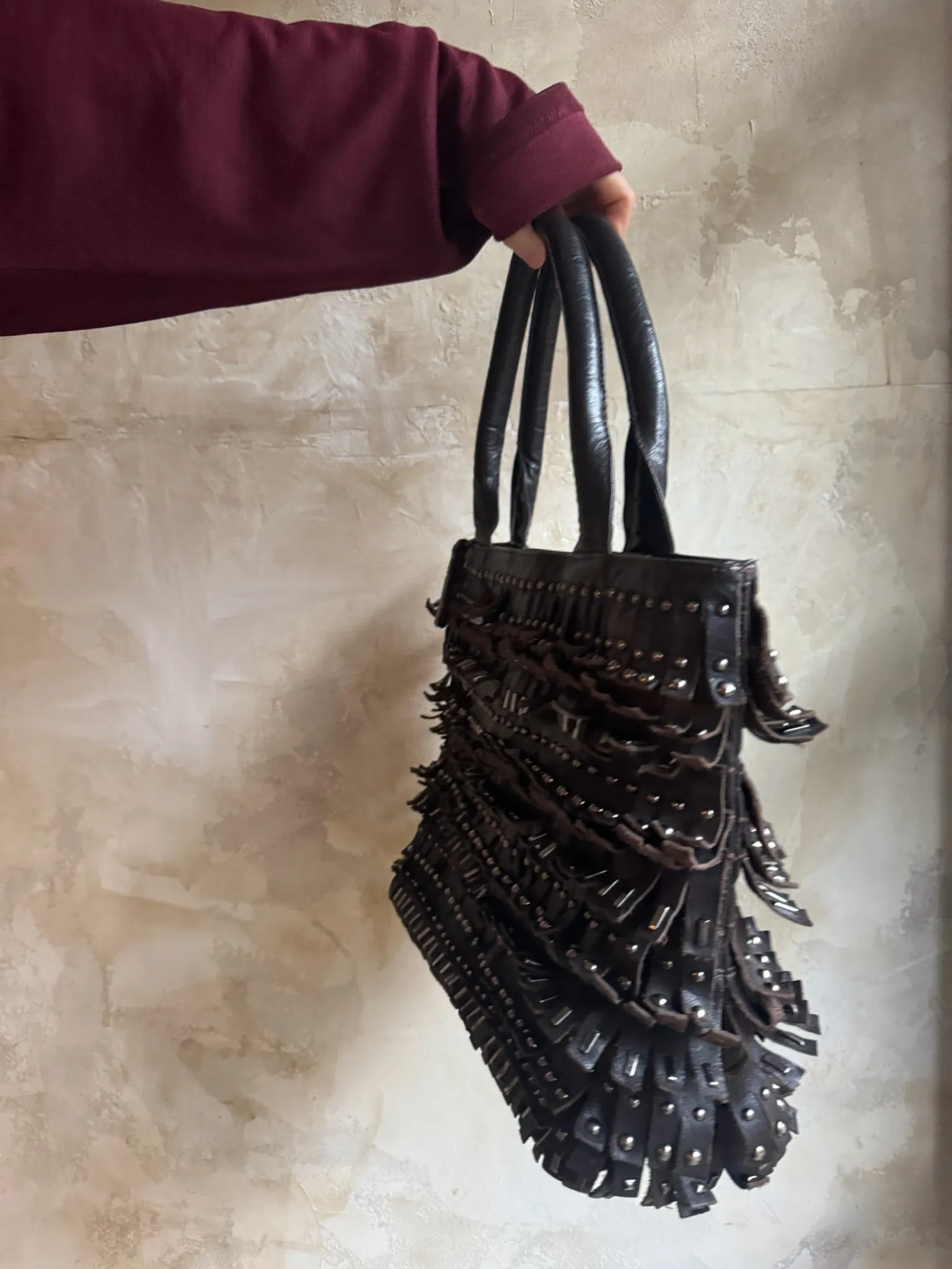 Studded Fringe Danier Leather Bag