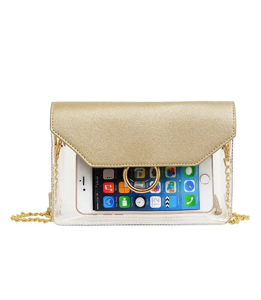 TB28207 Clear Flap Crossbody With Chain Strap