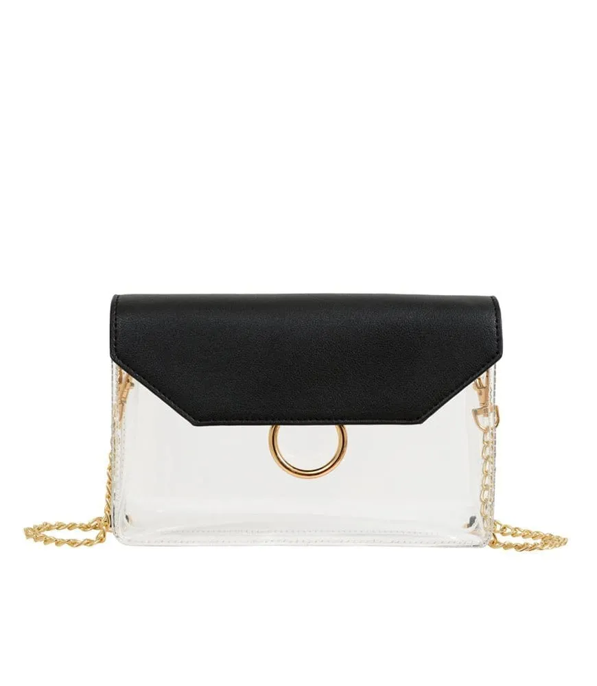 TB28207 Clear Flap Crossbody With Chain Strap