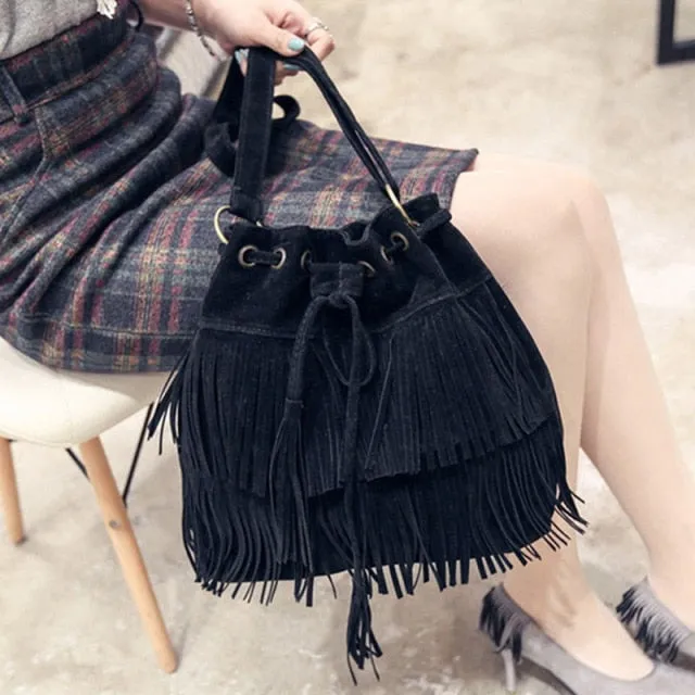 TEEK - Retro Faux Suede Fringe Bolsa Bag