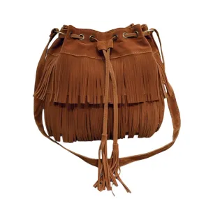 TEEK - Retro Faux Suede Fringe Bolsa Bag