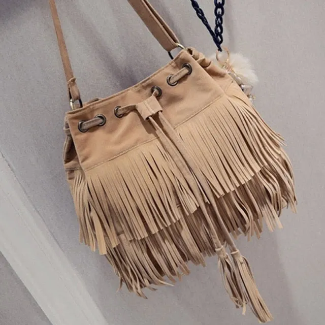 TEEK - Retro Faux Suede Fringe Bolsa Bag