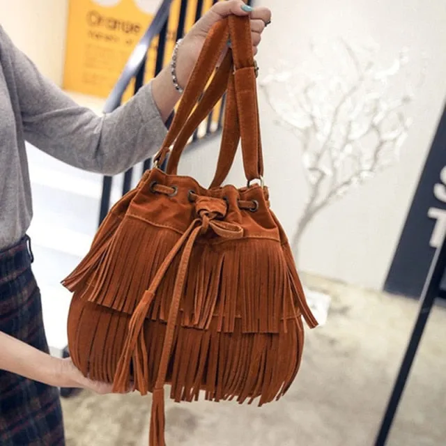 TEEK - Retro Faux Suede Fringe Bolsa Bag