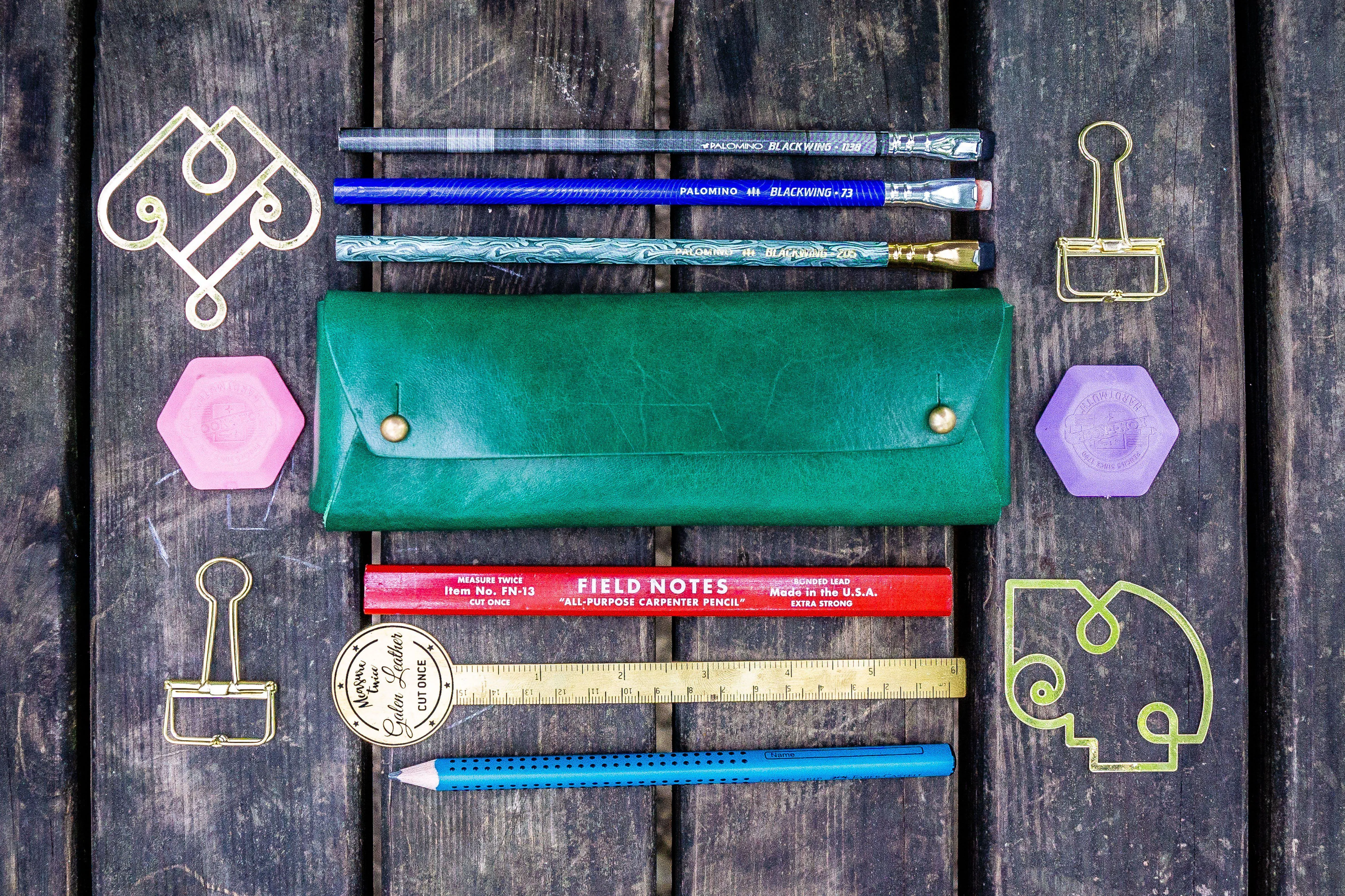 The Student Leather Pencil Case - Green