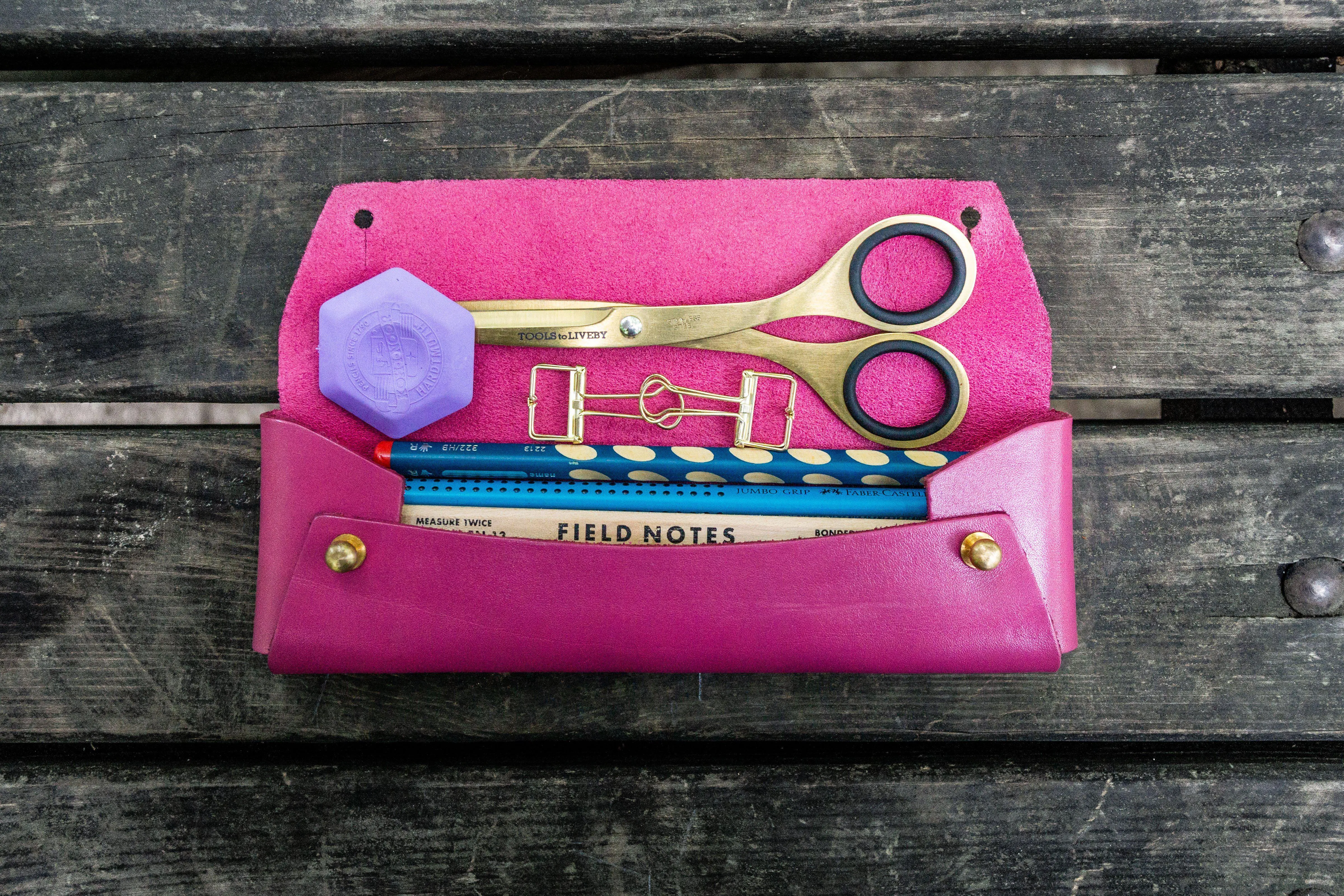 The Student Leather Pencil Case - Pink