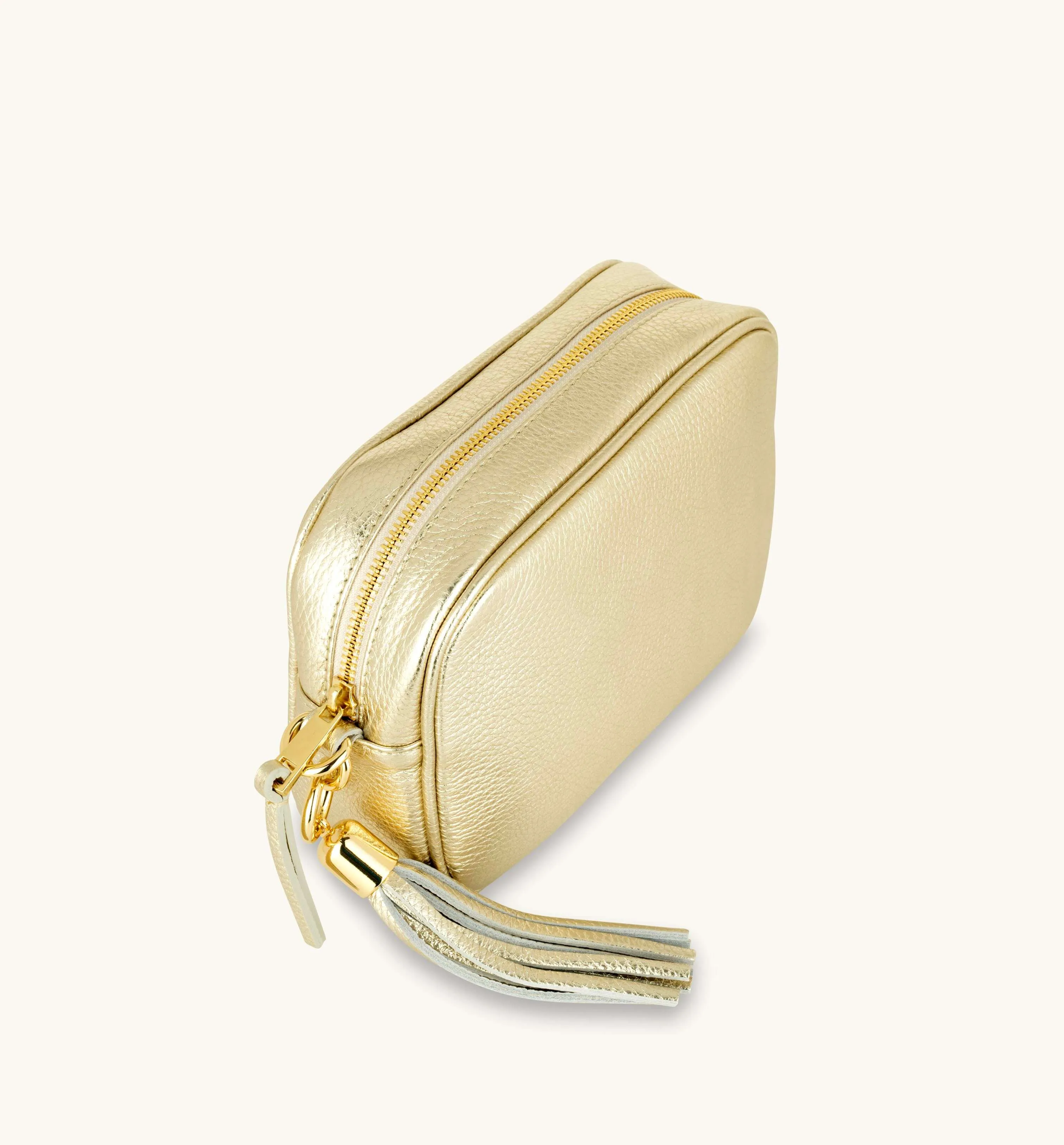 The Tassel Gold Leather Crossbody Bag With Gold Chain Strap