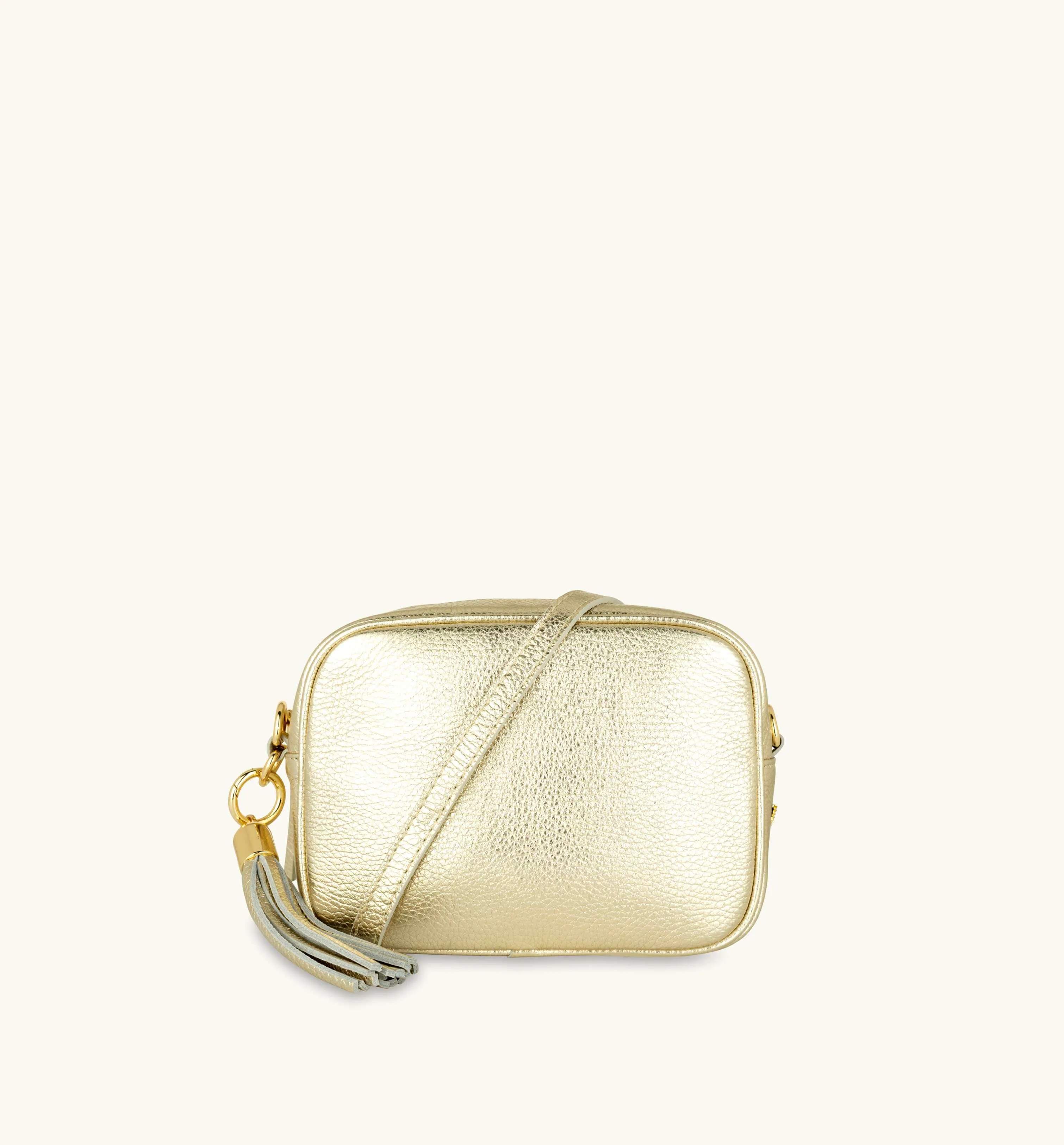 The Tassel Gold Leather Crossbody Bag With Gold Chain Strap