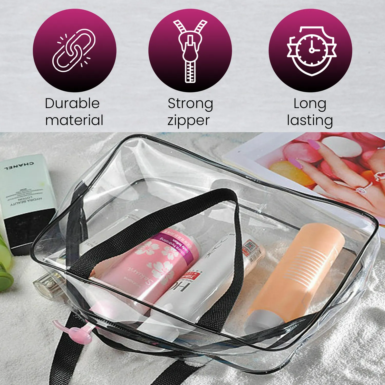 Transparent Travel Bags Set - Pink or Black