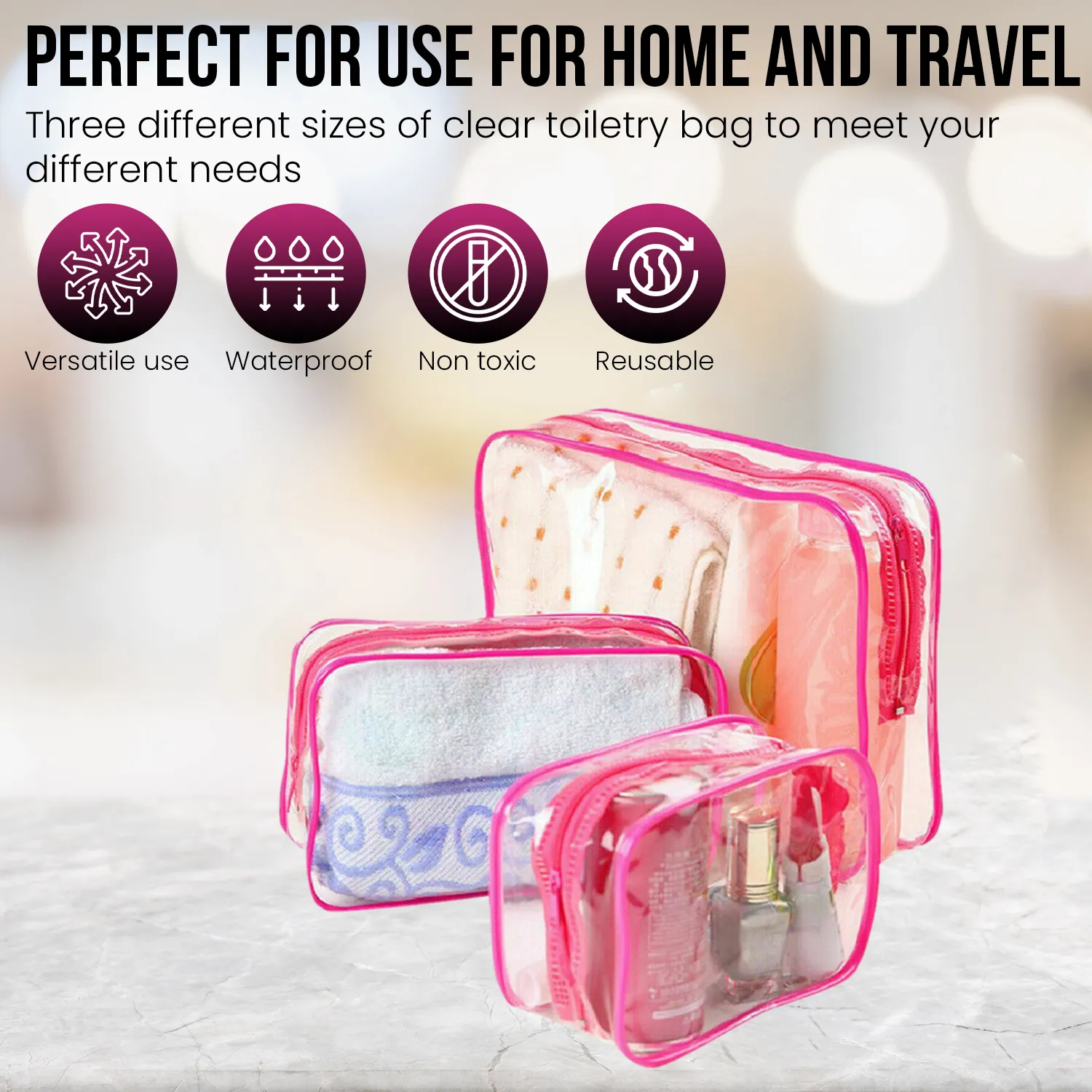 Transparent Travel Bags Set - Pink or Black