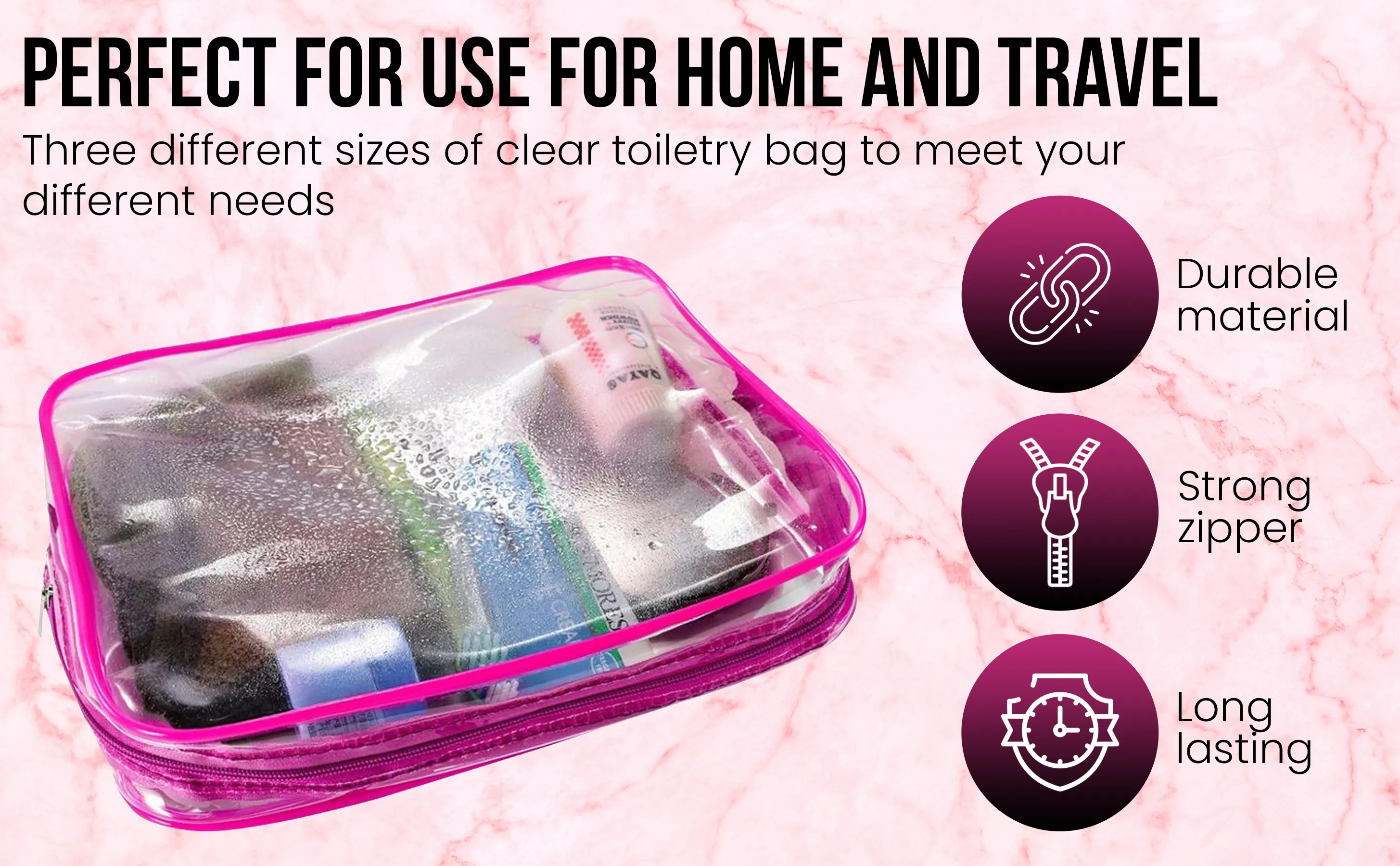 Transparent Travel Bags Set - Pink or Black