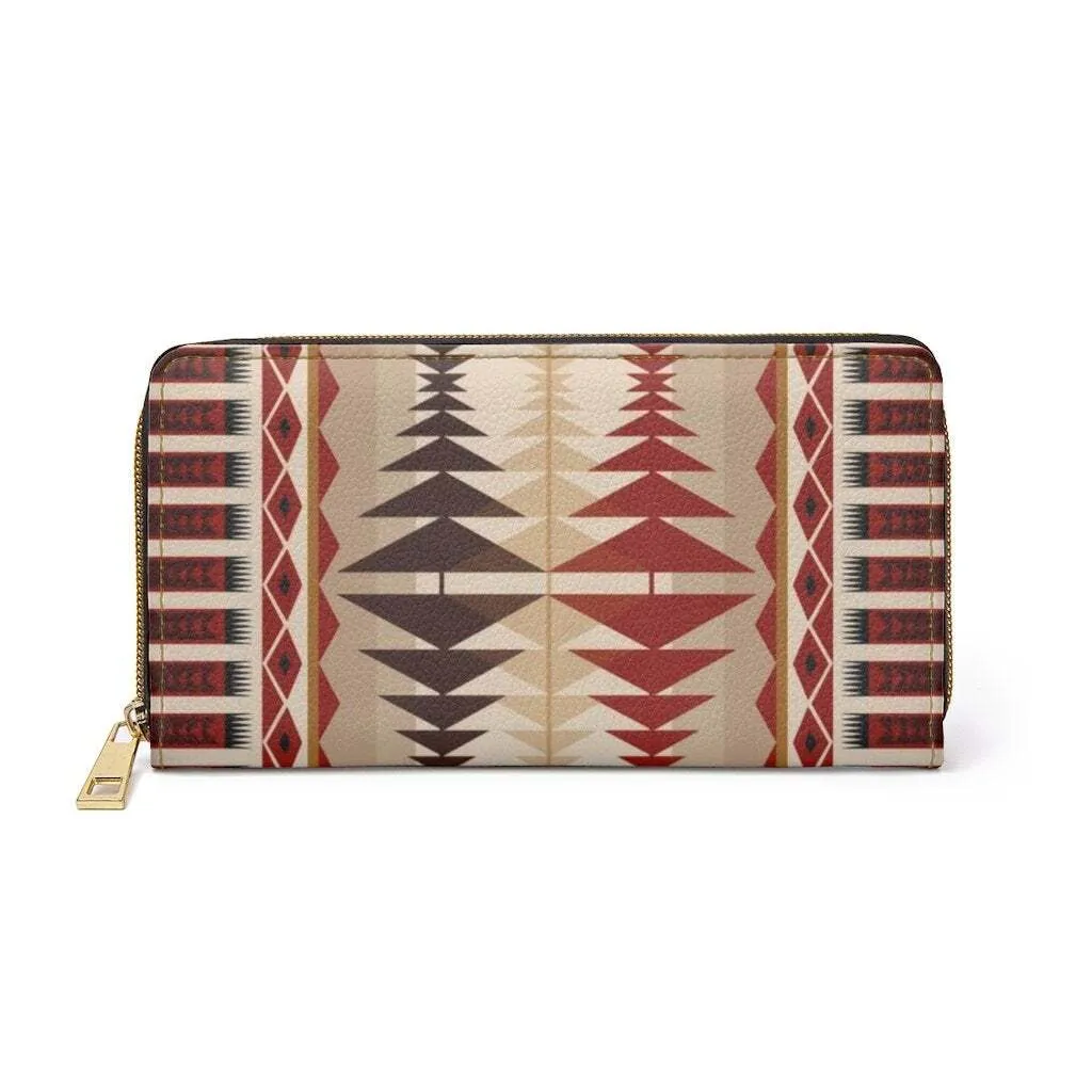 Uniquely You Womens Wallet - Zip Purse / Brown & Beige Aztec Geometric