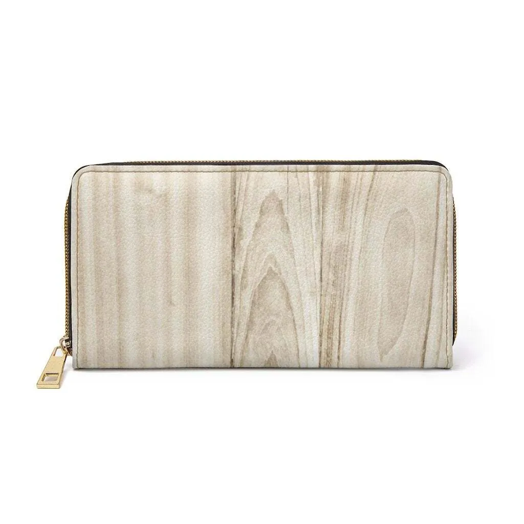 Uniquely You Womens Wallet - Zip Purse / Light Beige Wood Grain