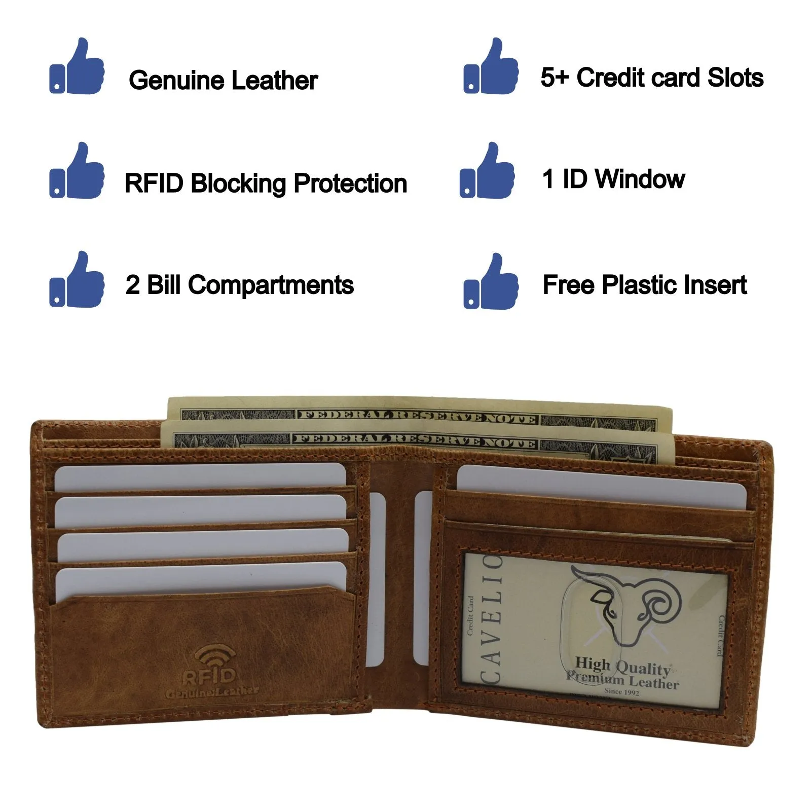 Wallet for Men’s - Genuine Leather Slim Bifold RFID Blocking Packed in Stylish Gift Box USA Series RFID60HU